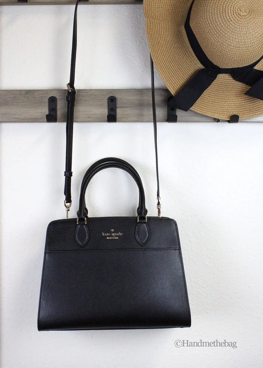 Kate Spade Madison Medium Black Saffiano Leather Satchel Bag - WanderMart Co.