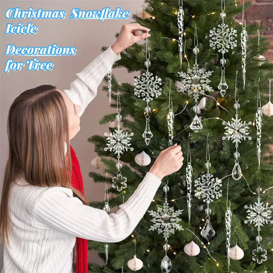 10pcs Christmas Tree Hanging Pendants Acrylic Ice Strip Snow Ceiling Xmas Ornaments New Year Christmas Decoration Home Decor - WanderMart Co.