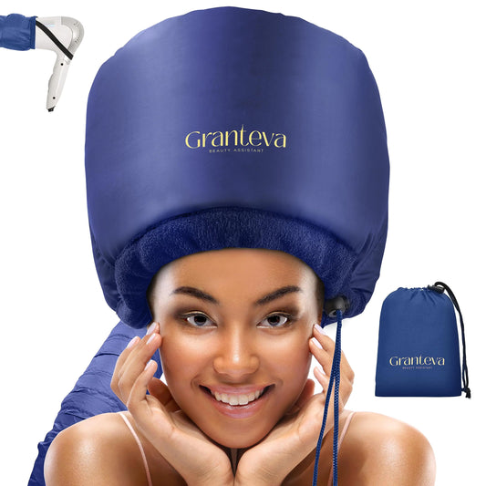 Hair Dryer Bonnet w/A Headband Integrated That Reduces Heat Around Ears & Neck - Blow Dryer Attachment for Hair Dryer, Speeds Up Drying Time Blue - WanderMart Co.