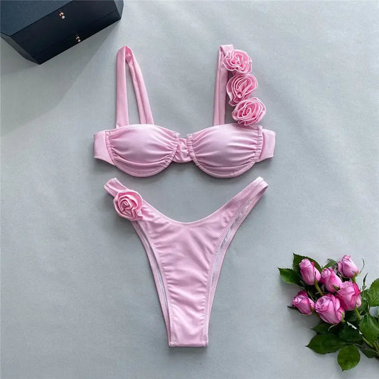 Shiny Pink Push-Up Bikini Set - WanderMart Co.