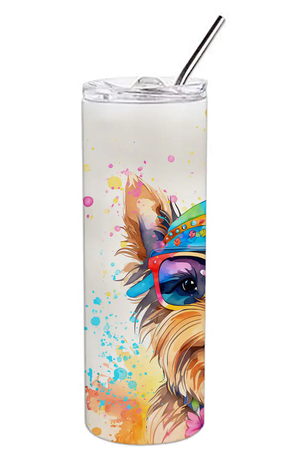 Yorkshire Terrier Hippie Dawg Stainless Steel Skinny Tumbler - WanderMart Co.