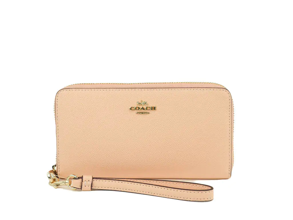 Coach Long Faded Blush Crossgrain Leather Zip Around Wallet - WanderMart Co.