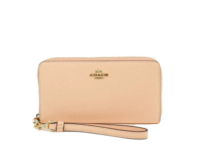 Coach Long Faded Blush Crossgrain Leather Zip Around Wallet - WanderMart Co.