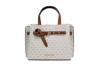 Michael Kors Emilia Small Vanilla Signature Leather Satchel Crossbody Handbag - WanderMart Co.