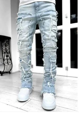 Men's Ripped Stacked Jeans - WanderMart Co.