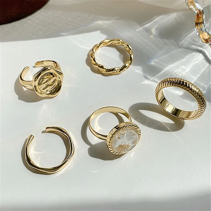 Metal Five Piece Combination Set Rings - WanderMart Co.