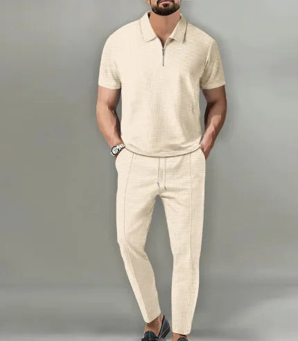 Short Sleeve Zipper Trousers Suit - WanderMart Co.