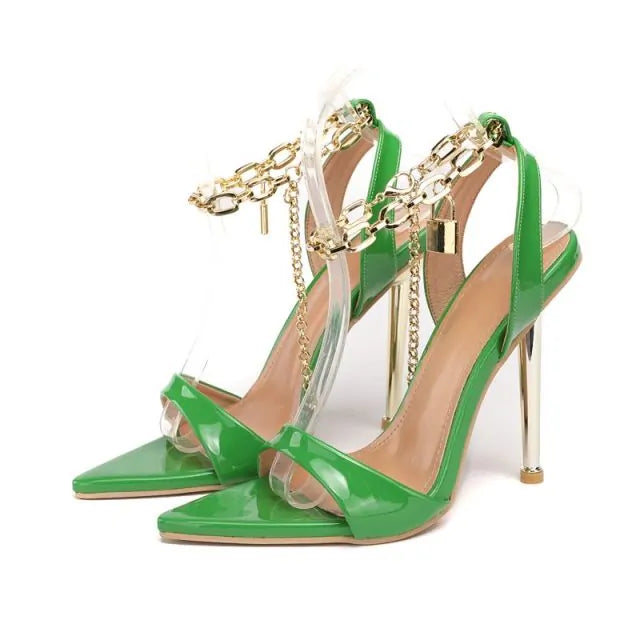 Chain Ankle Strap Peep Toe High Heels - WanderMart Co.