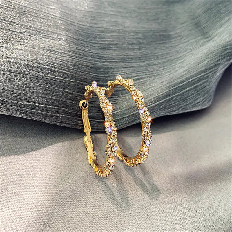 Shiny Screw Crystal Round Hoop Earrings - WanderMart Co.