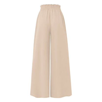 Women's Pants Solid Color Elastic High Waist Wide Leg Trousers - WanderMart Co.