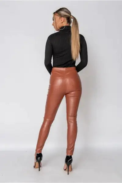 Rust Faux Leather Skinny Trousers - WanderMart Co.