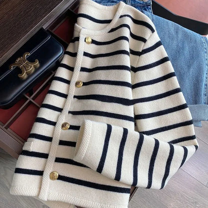 Striped Knitted Sweater Cardigan - WanderMart Co.