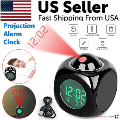 LED Projection Alarm Clock Digital LCD Display Voice Talking Weather Snooze USB - WanderMart Co.