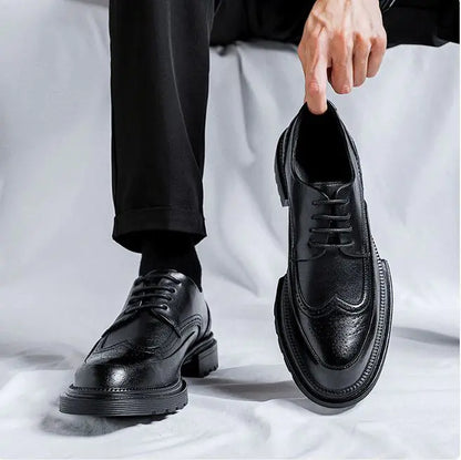 Men's Casual Brogue Platform Leather Shoes - WanderMart Co.