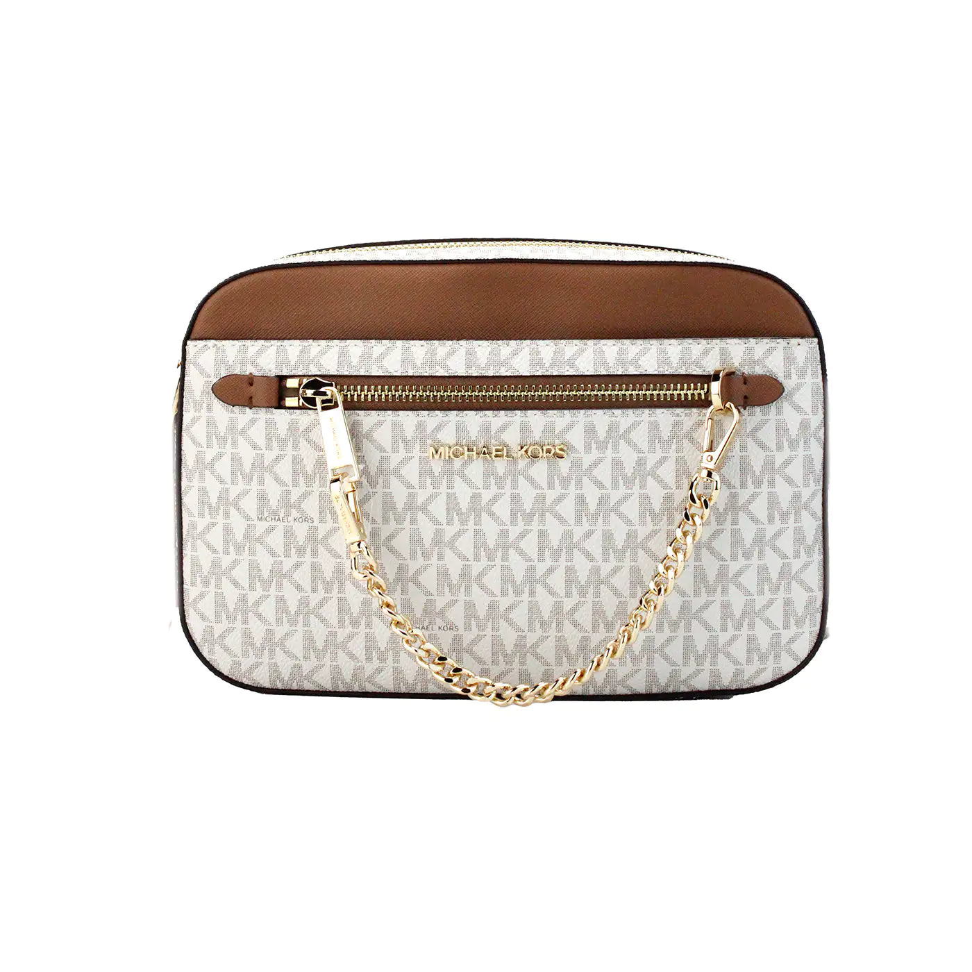 Michael Kors Jet Set EW Vanilla PVC Zip Chain Crossbody - WanderMart Co.