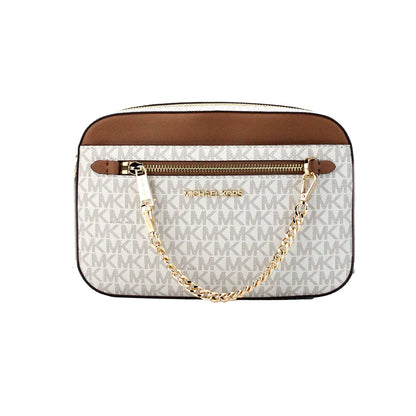 Michael Kors Jet Set EW Vanilla PVC Zip Chain Crossbody - WanderMart Co.