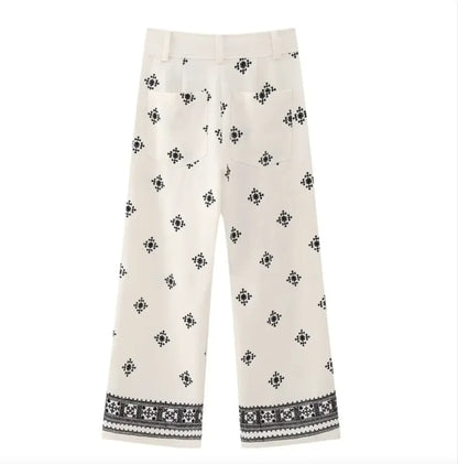 High-Waist Printed Linen Wide-Leg Pants - WanderMart Co.