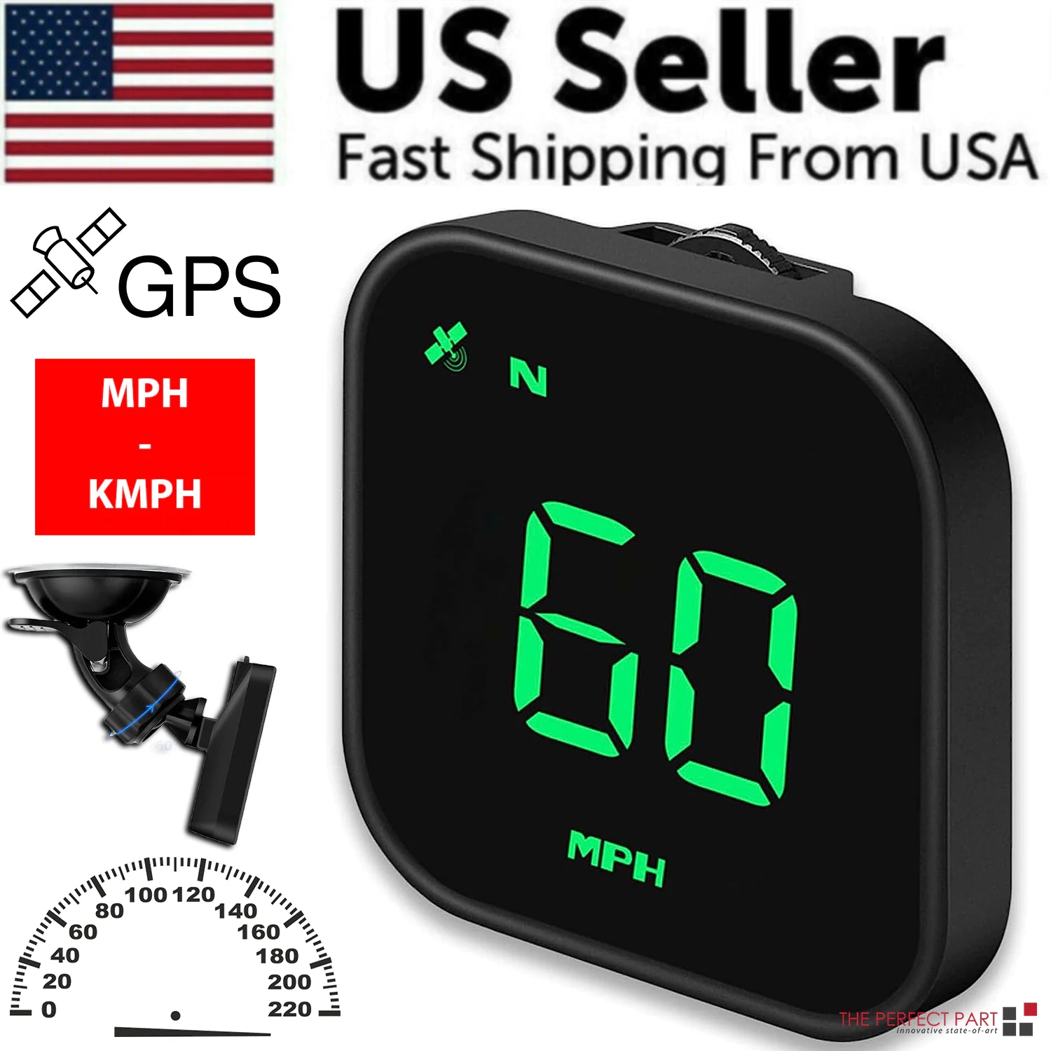 Digital Car HUD GPS Speedometer Head Up Display MPH KMH Compass Overspeed Alarm - WanderMart Co.