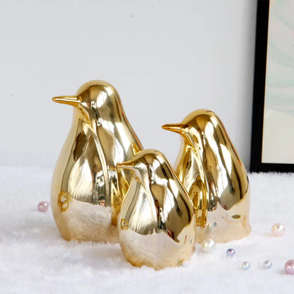 Gold Ceramic Penguin Fake Animal Statue - WanderMart Co.