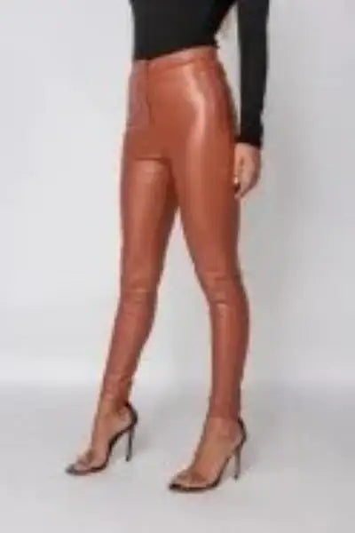 Rust Faux Leather Skinny Trousers - WanderMart Co.