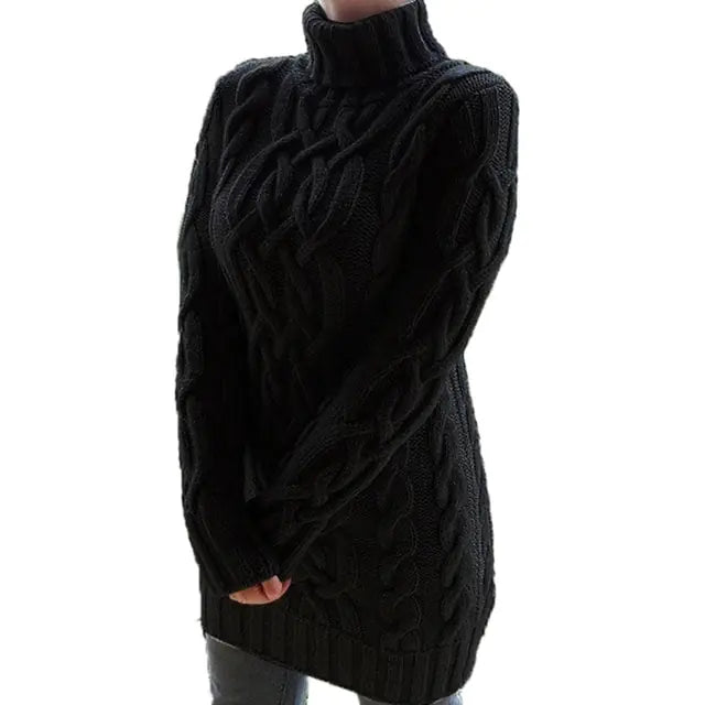 Turtleneck Twist Knitted Sweater Dress - WanderMart Co.