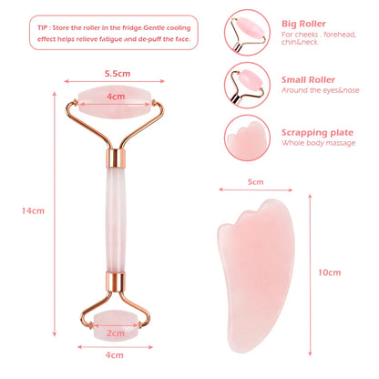 Rose Quartz and Jade Roller Slimming Face Massager - WanderMart Co.