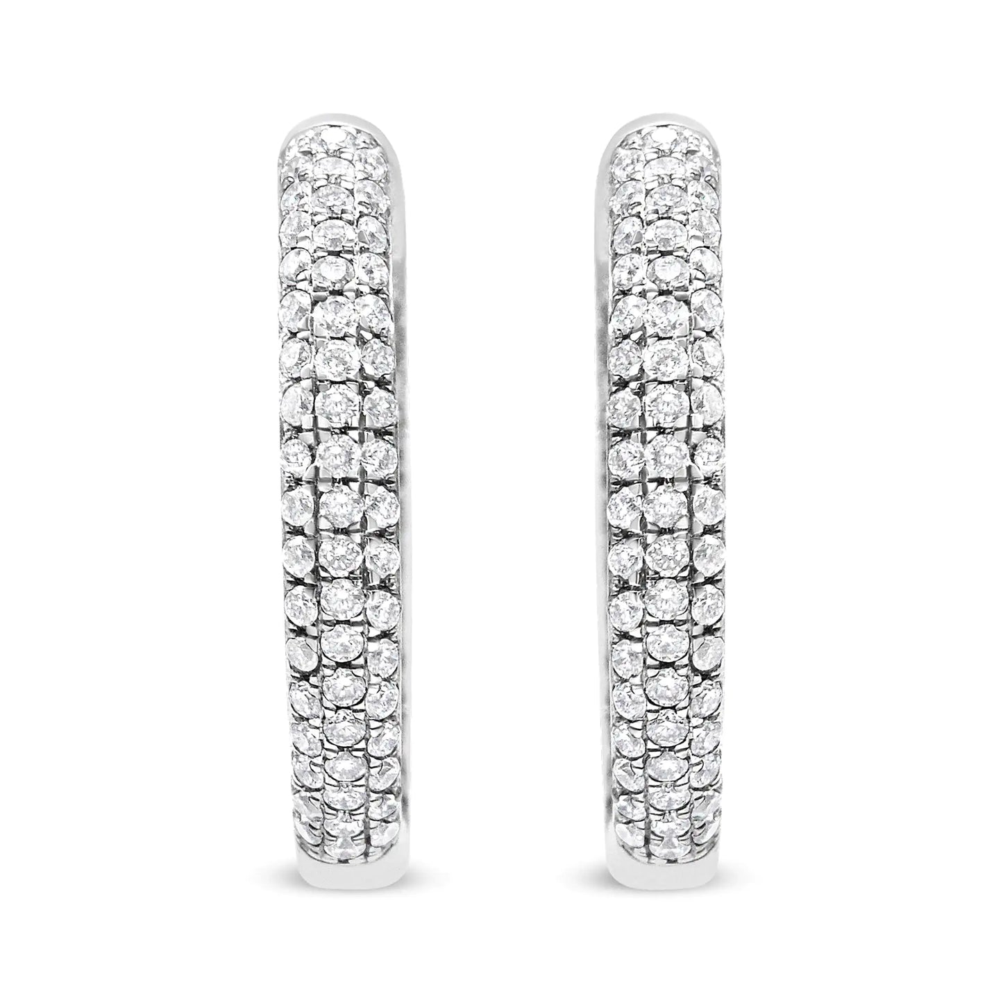 14K White Gold 2.00 Cttw Lab Grown Diamond Triple Row Inside Out Hoop Earrings (G-H Color, SI1-SI2 Clarity) - WanderMart Co.