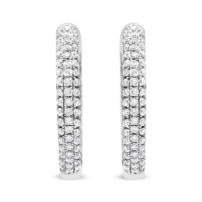 14K White Gold 2.00 Cttw Lab Grown Diamond Triple Row Inside Out Hoop Earrings (G-H Color, SI1-SI2 Clarity) - WanderMart Co.