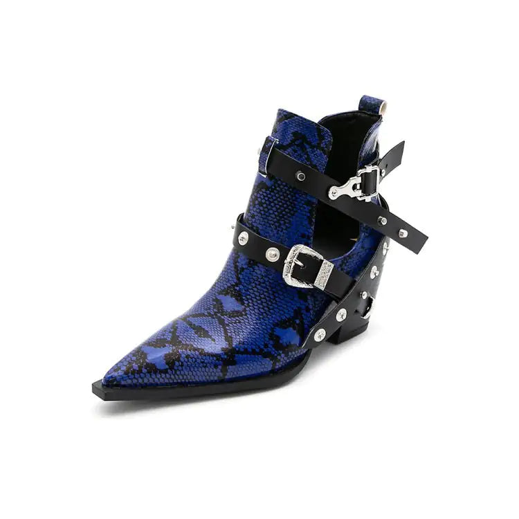 Snakeskin Buckles Short Boots - WanderMart Co.