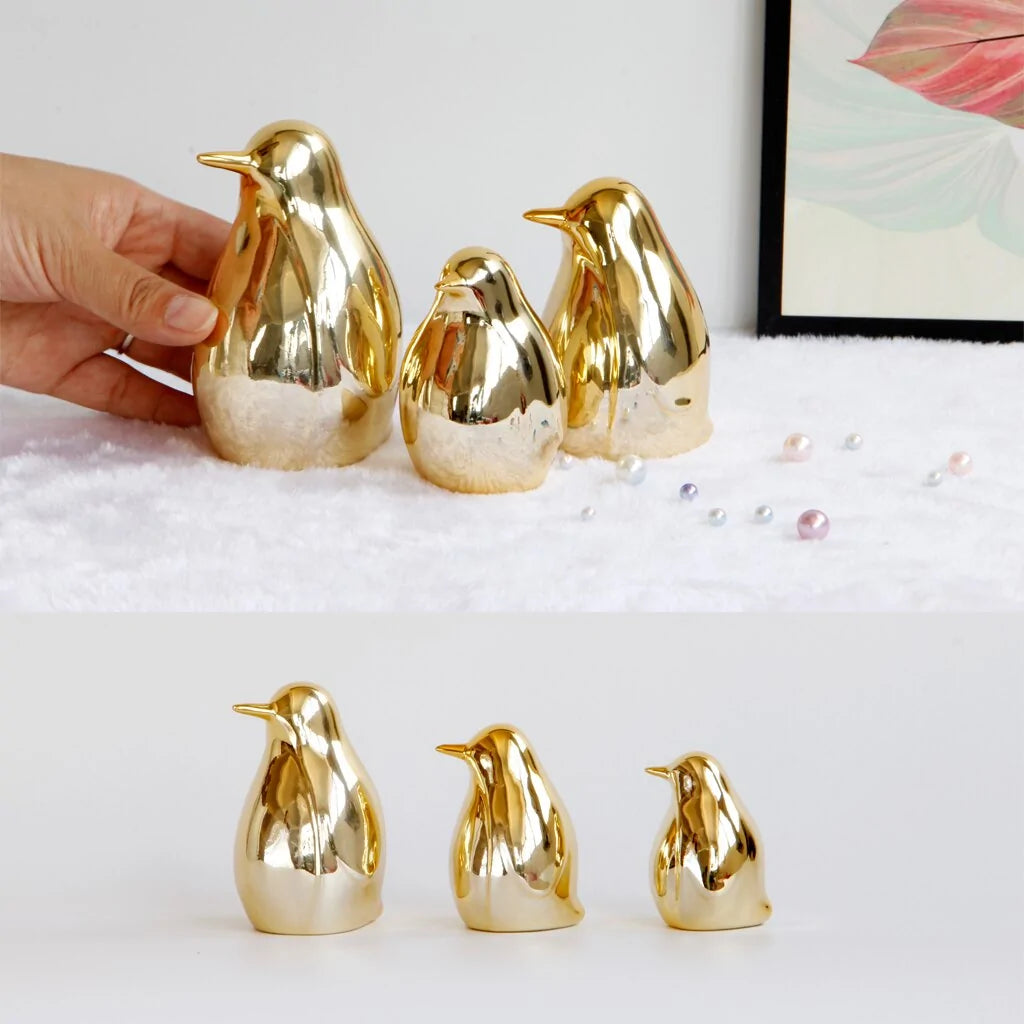 Gold Ceramic Penguin Fake Animal Statue - WanderMart Co.