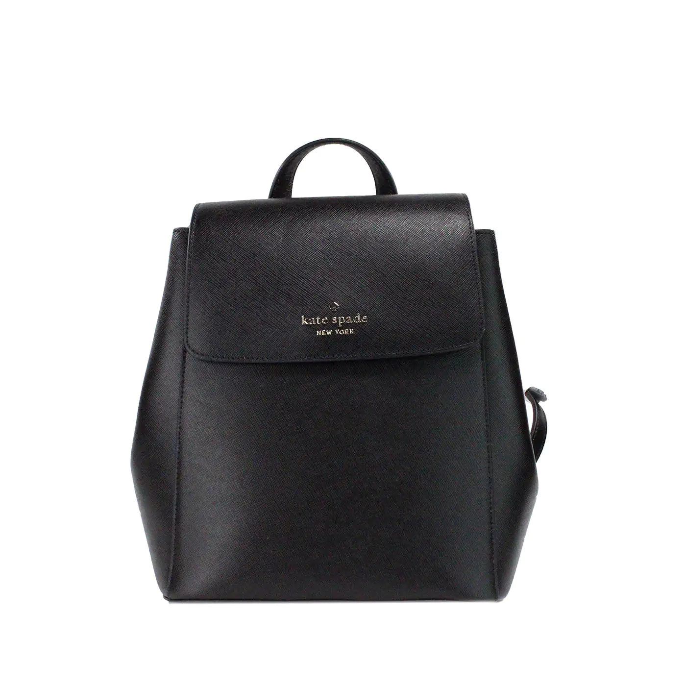 Kate Spade Madison Black Leather Medium Flap Backpack - WanderMart Co.