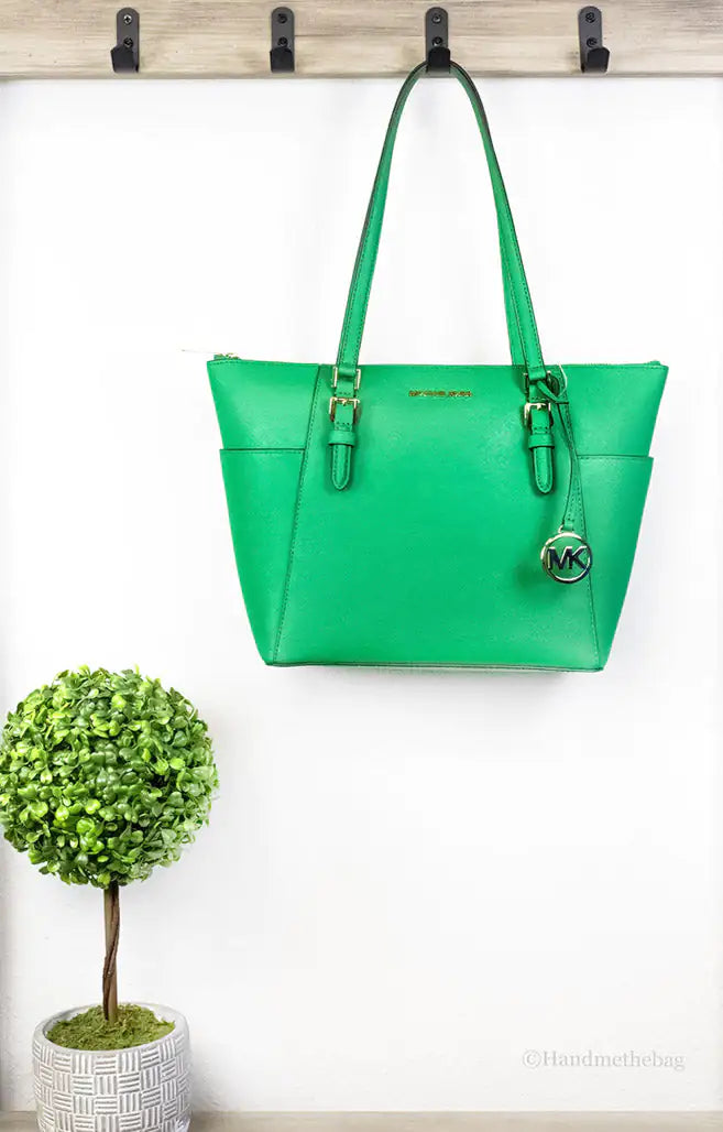 Michael Kors Charlotte Palmetto Green Large Top Zip Tote - WanderMart Co.