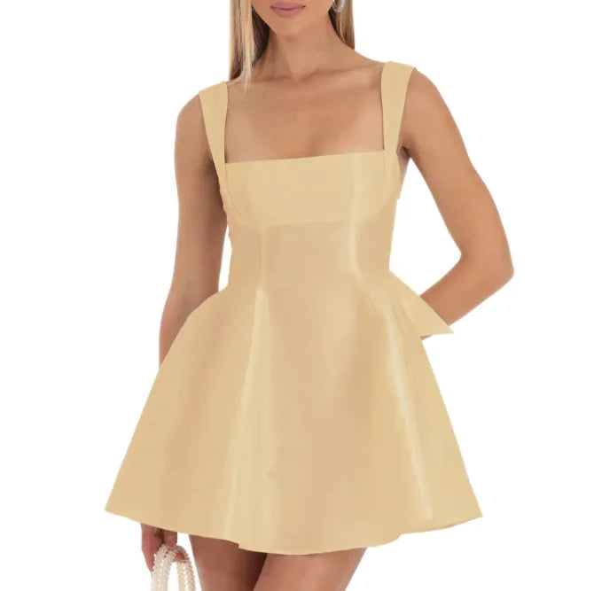 Women's Solid Color Bow Lace-up Dress - WanderMart Co.