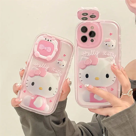 Hello Kitty Phone Case With Cover Mirror Holder Shockproof - WanderMart Co.