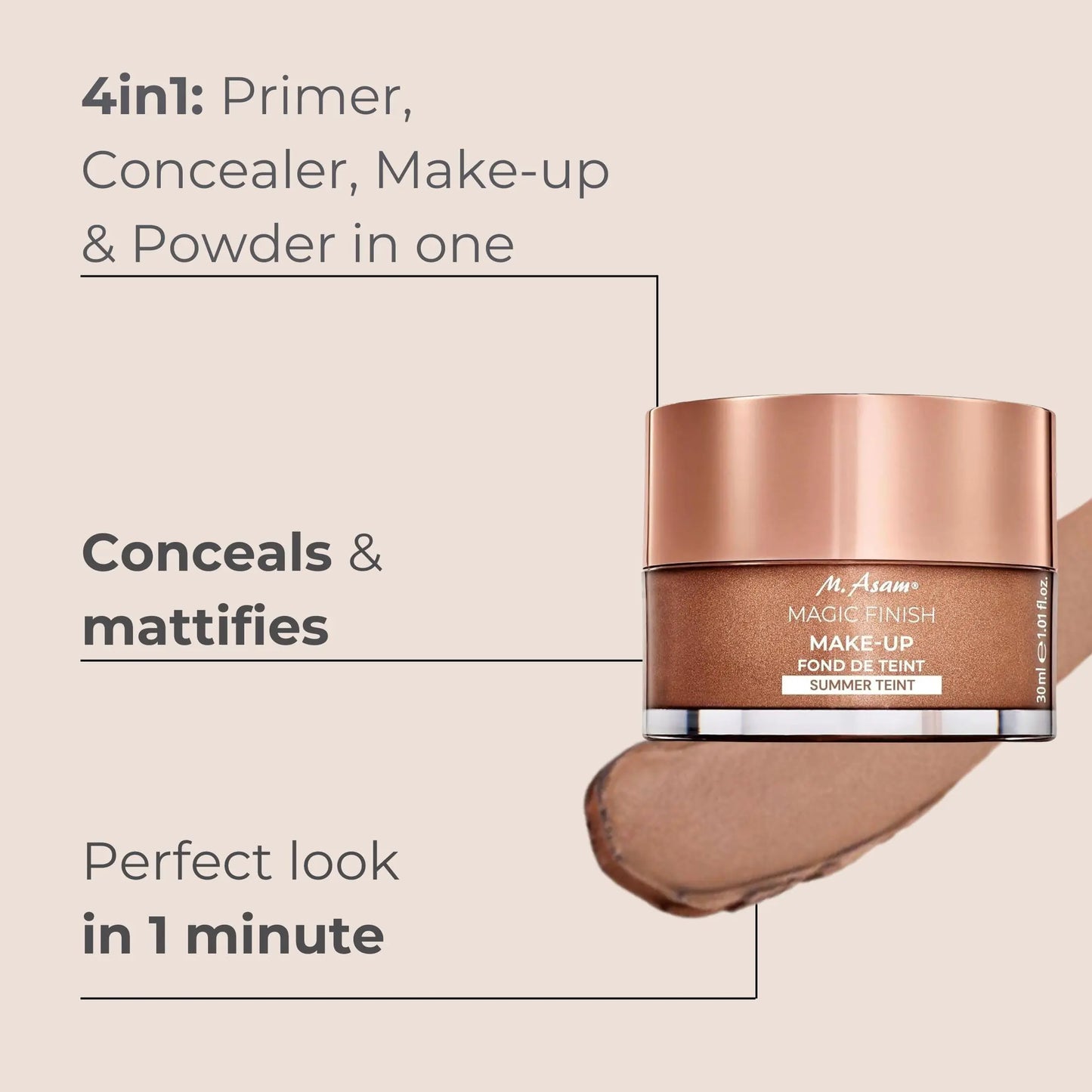 M. Asam Magic Finish Summer Teint Make-Up Mousse (1.01 Fl Oz) – 4in1 Primer, Foundation, Concealer & Powder With Buildable Coverage, Hides Redness And Dark Spots, Vegan, For Medium To Deep Skin Tones 1.01 Fl Oz (Pack of 1) - WanderMart Co.