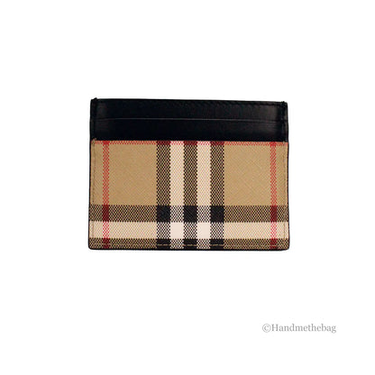 Burberry Sandon Black Canvas Check Leather Card Case Wallet - WanderMart Co.