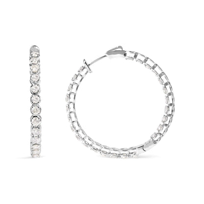 14K White Gold 7.0 Cttw Diamond 1-¾ Inside Out Hinged Leverback Hoop Earrings (I-J Color, I2-I3 Clarity) - WanderMart Co.