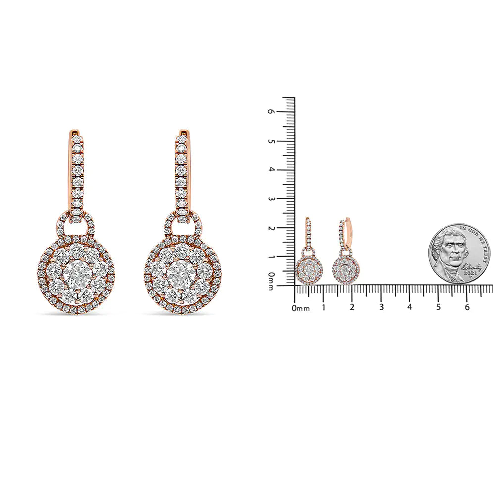 18K Rose Gold 1 1/2 Cttw Round Shaped Diamond Composite Drop and Dangle Leverback Earrings (F-G Color, VS1-VS2 Clarity) - WanderMart Co.