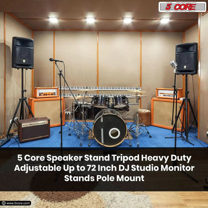 5 Core Speaker Stand Tripod Heavy Duty Adjustable Up to 72 Inch DJ Studio Monitor Stands Pole Mount Black - WanderMart Co.