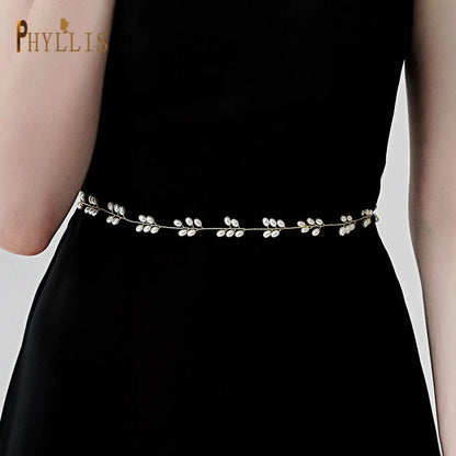 S01 Beaded Wedding Belt Pearls - WanderMart Co.