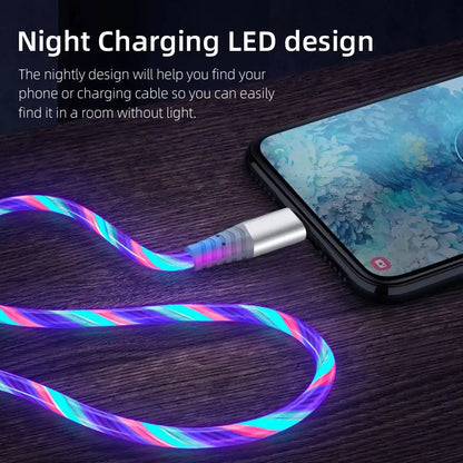 3A Glowing Cable Micro USB Type C Cable Fast Charging For iPhone LED light phone Chargers - WanderMart Co.