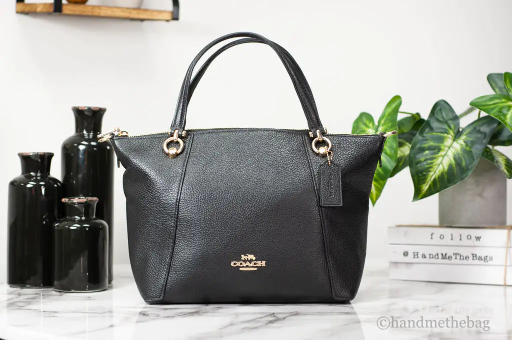 Coach Kacey Black Leather Top Zip Satchel Crossbody Bag - WanderMart Co.