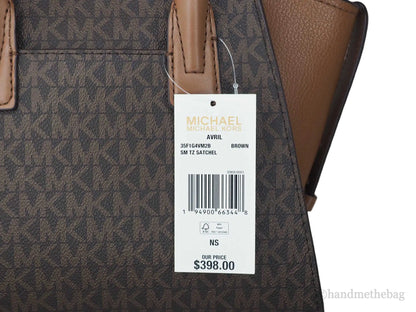 Michael Kors Avril Brown Signature PVC Leather Small Top Zip Satchel Convertible Handbag - WanderMart Co.