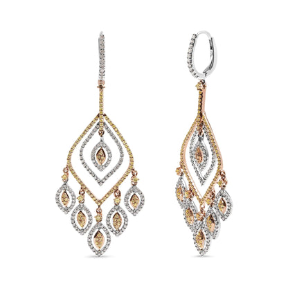 14K White and Rose Gold 2 1/2 Cttw Diamond Curved Rhombus Shape Drop and Chandelier Style Dangle Earring (J-K Color, I2-I3 Clarity) - WanderMart Co.