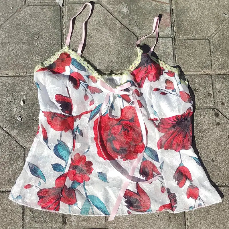 Women's Floral Print Spaghetti Strap Camisoles - WanderMart Co.