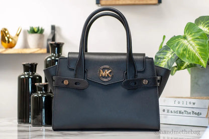 Michael Kors Carmen Medium Black Leather Satchel - WanderMart Co.