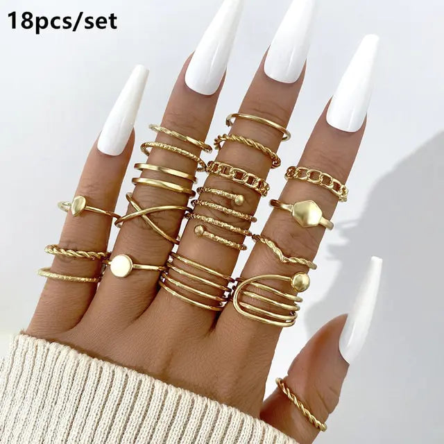 Gold Geometric Ring Set - WanderMart Co.