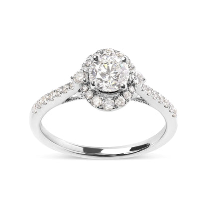 GIA Certified 14k White Gold 4/5 Cttw Diamond Halo Engagement Ring (G-H Color, SI1-SI2 Clarity) - WanderMart Co.