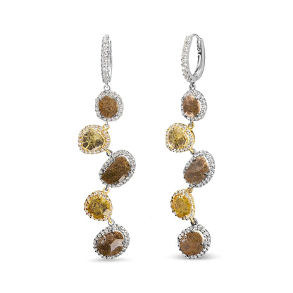 14K White Gold 8 5/8 Cttw Fancy Brown and Yellow Rose Cut Diamond Link Drop and Dangle Earring (Fancy Color, I2-I3 Clarity) - WanderMart Co.