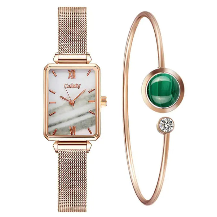 Rectangular Wristwatch and Classic Bracelet - WanderMart Co.